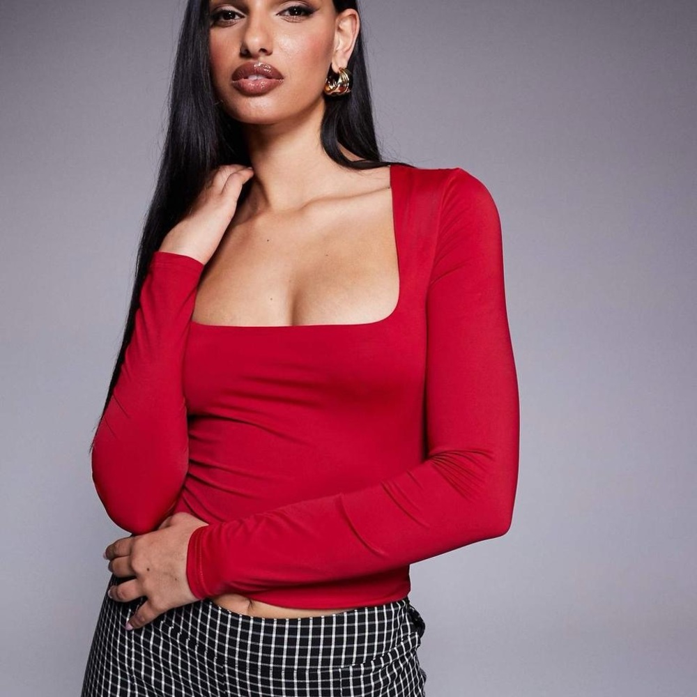 Forever 21 Red Fitted Bodysuit Crop Top